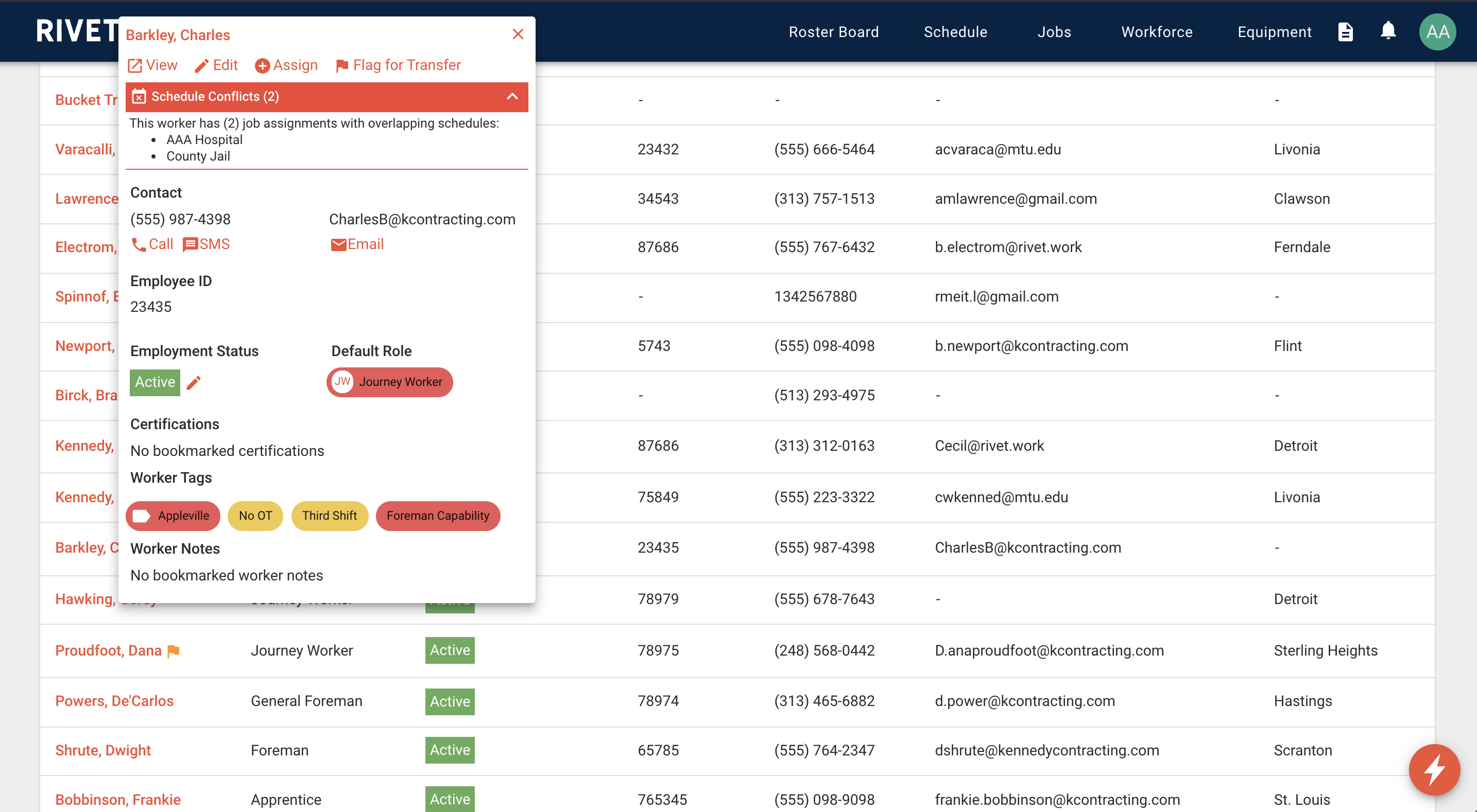 Schedule Conflicts on Worker Card