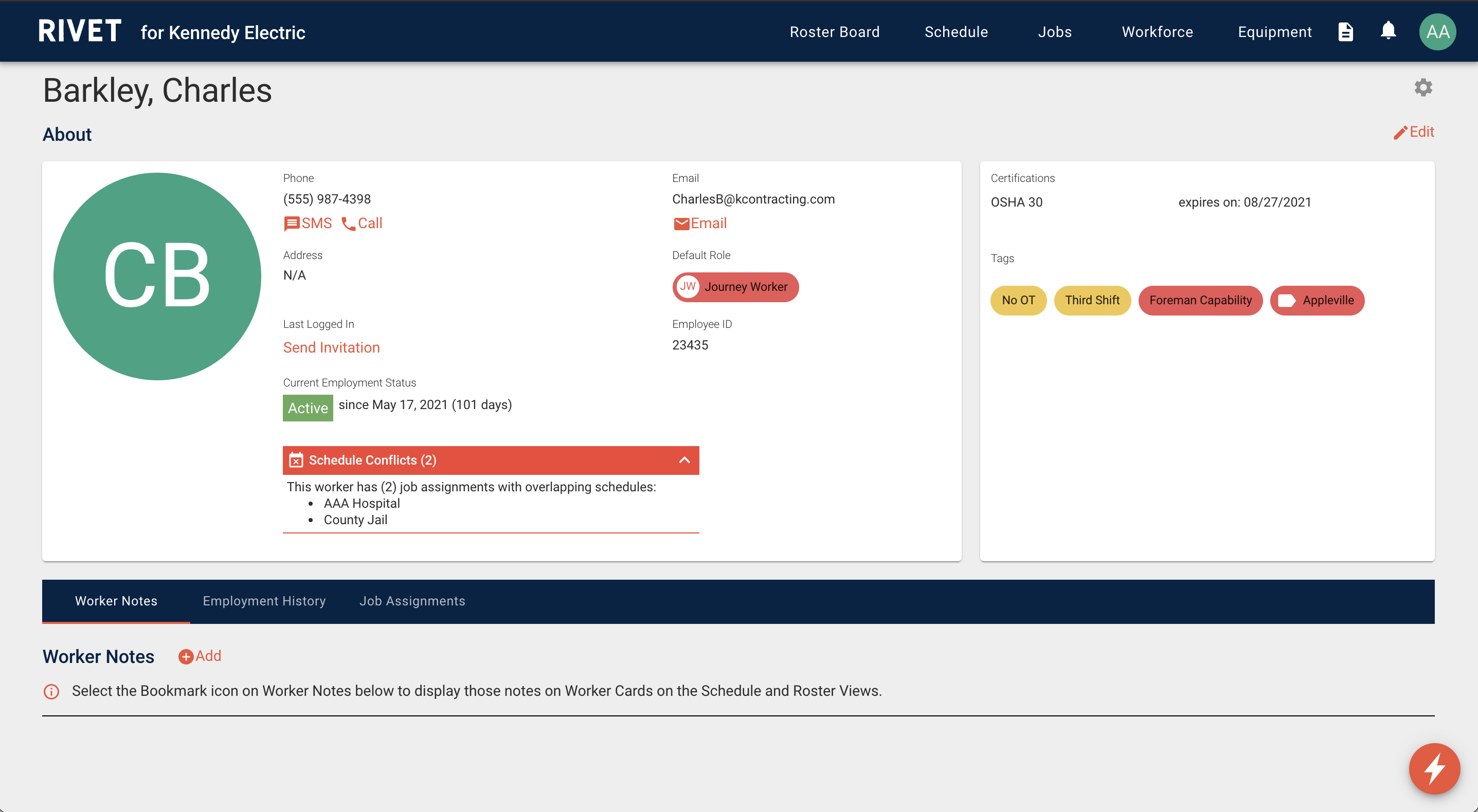 Schedule Conflicts on Worker Profile