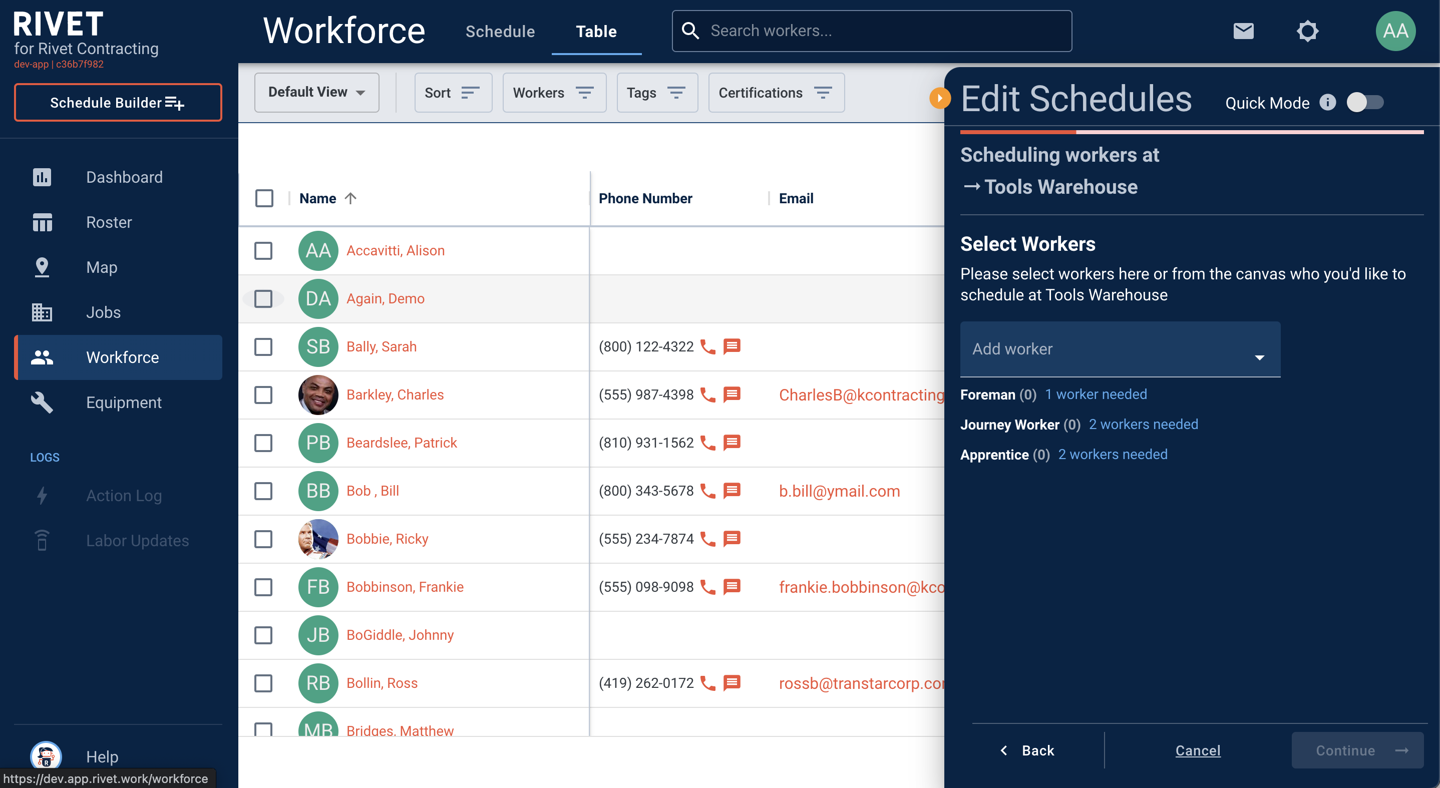 Schedule Builder - Add Workers