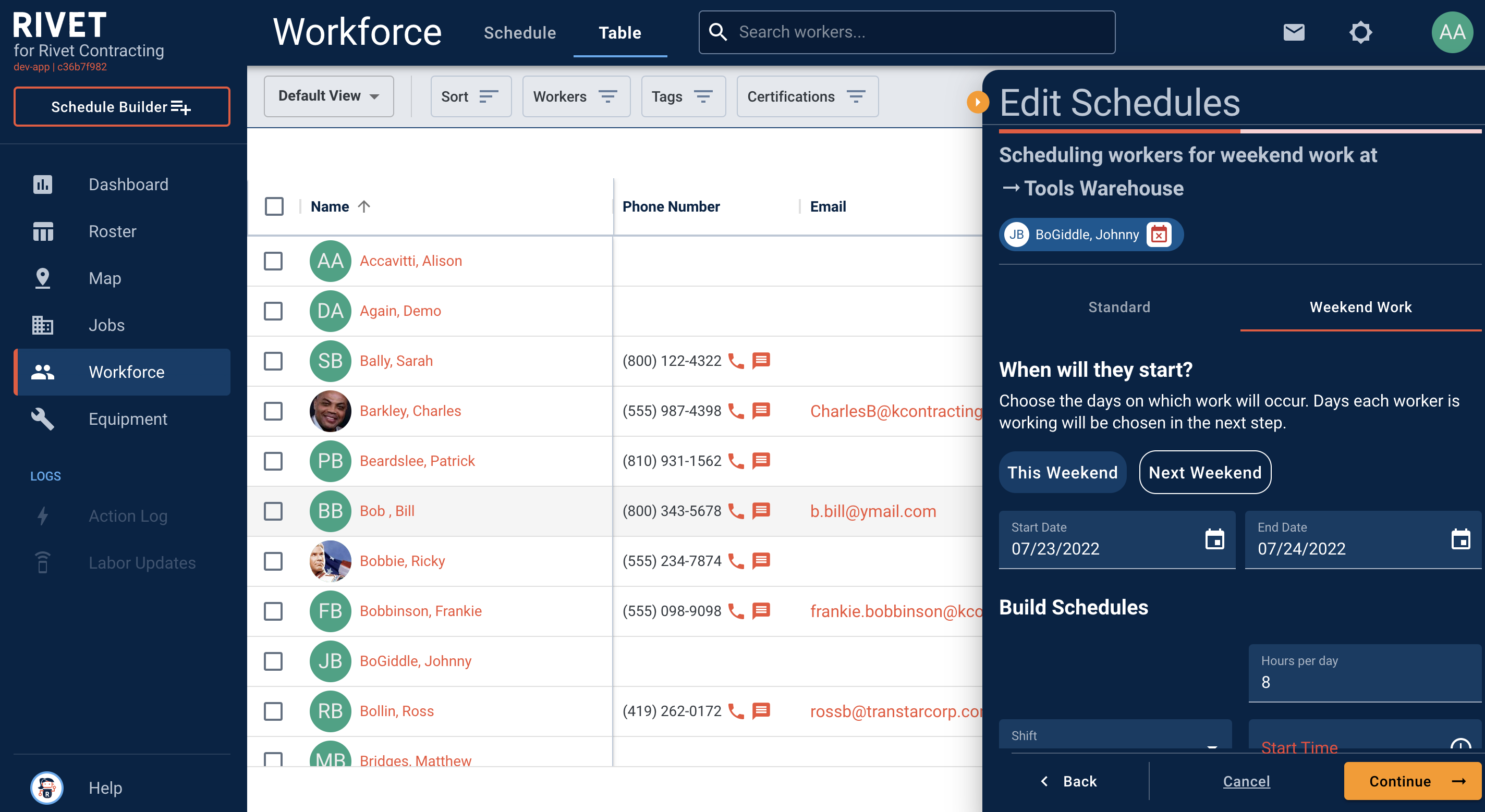 Scheduler Builder - Weekend Work