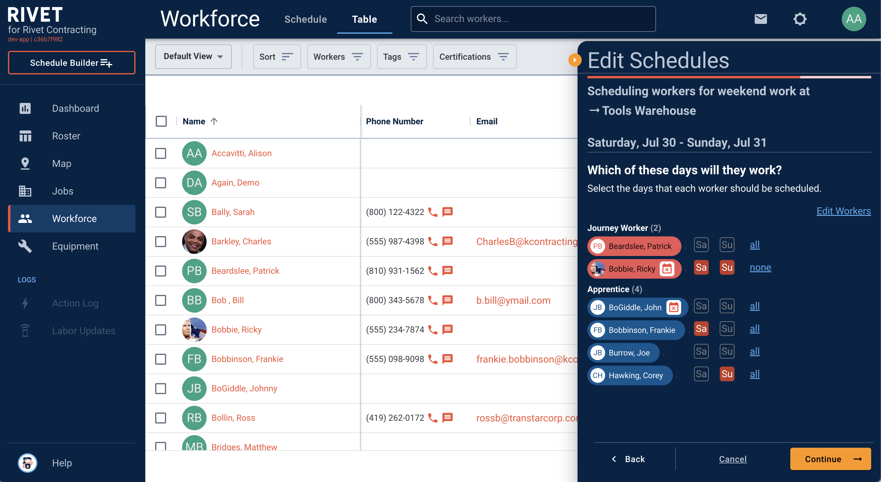 Schedule Builder - Weekend days