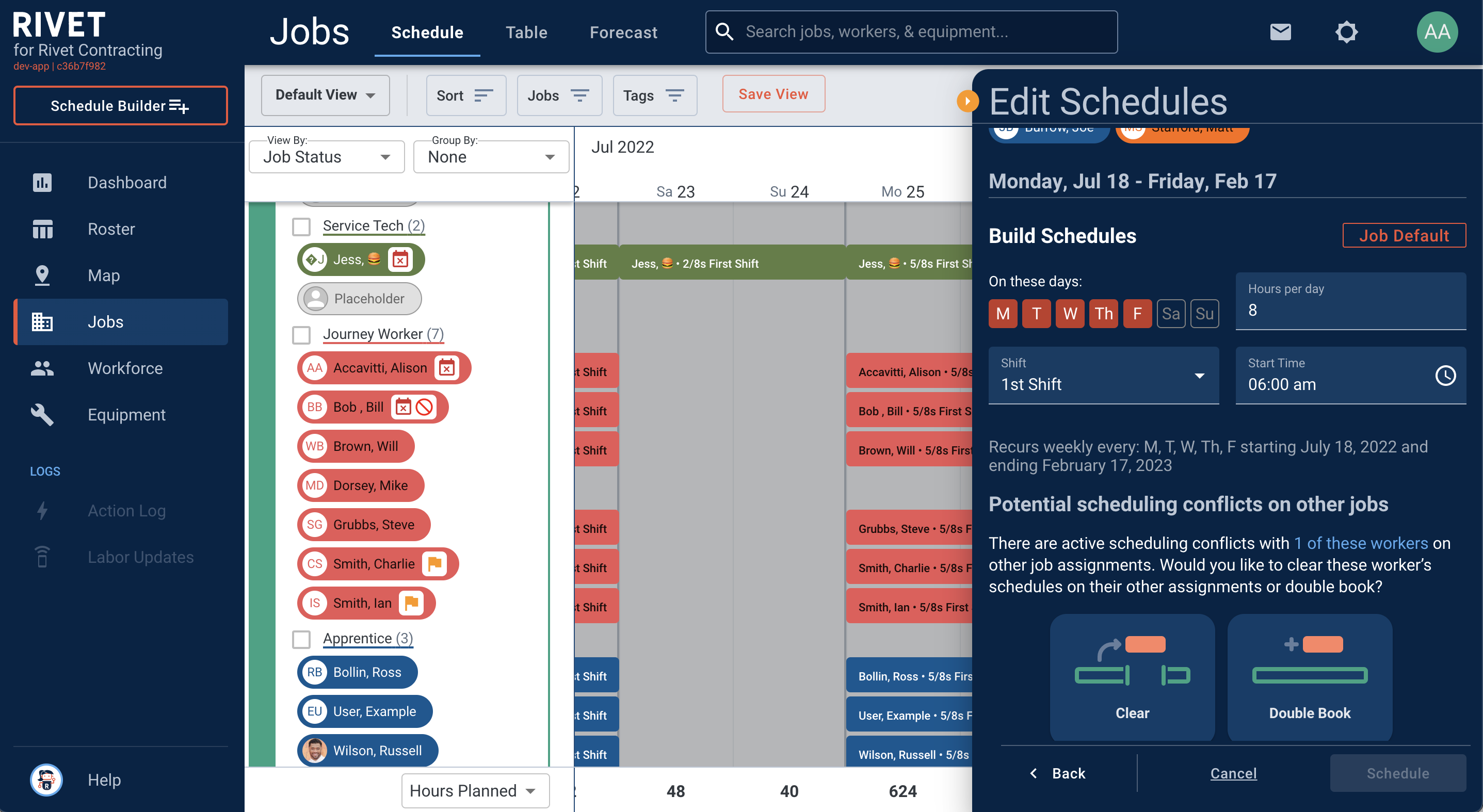 Schedule Builder - Clear or Double Book